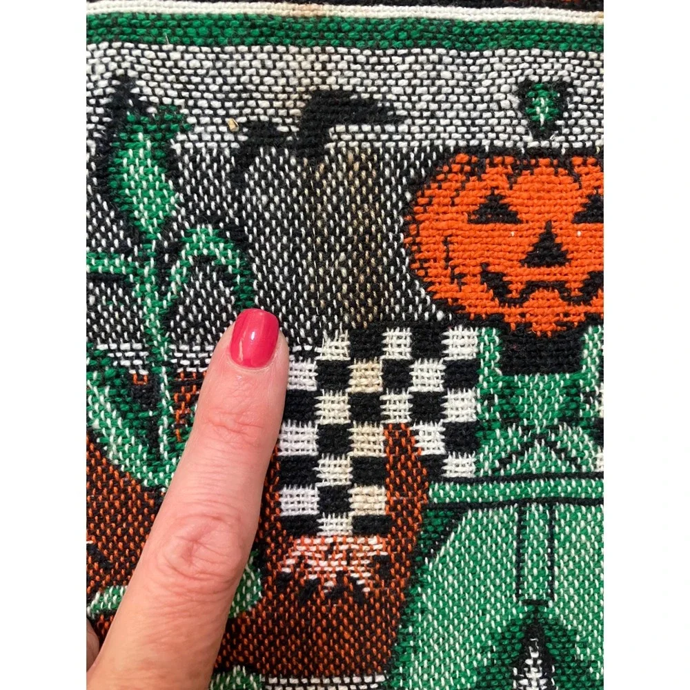 Halloween Placemats Set of 5 Pumpkin Scarecrow Fall Decor Woven Tapestry Holiday